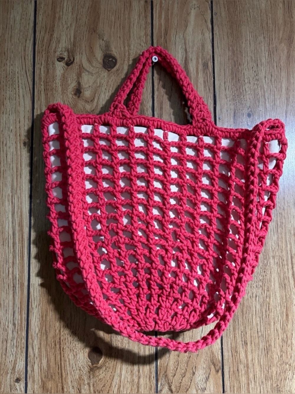 Madewell Red Crochet Market Small Tote Bag